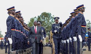 H.E President William Ruto inspects guard of honour during the 149th Pass out Parade at National Police College, Kiganjo.